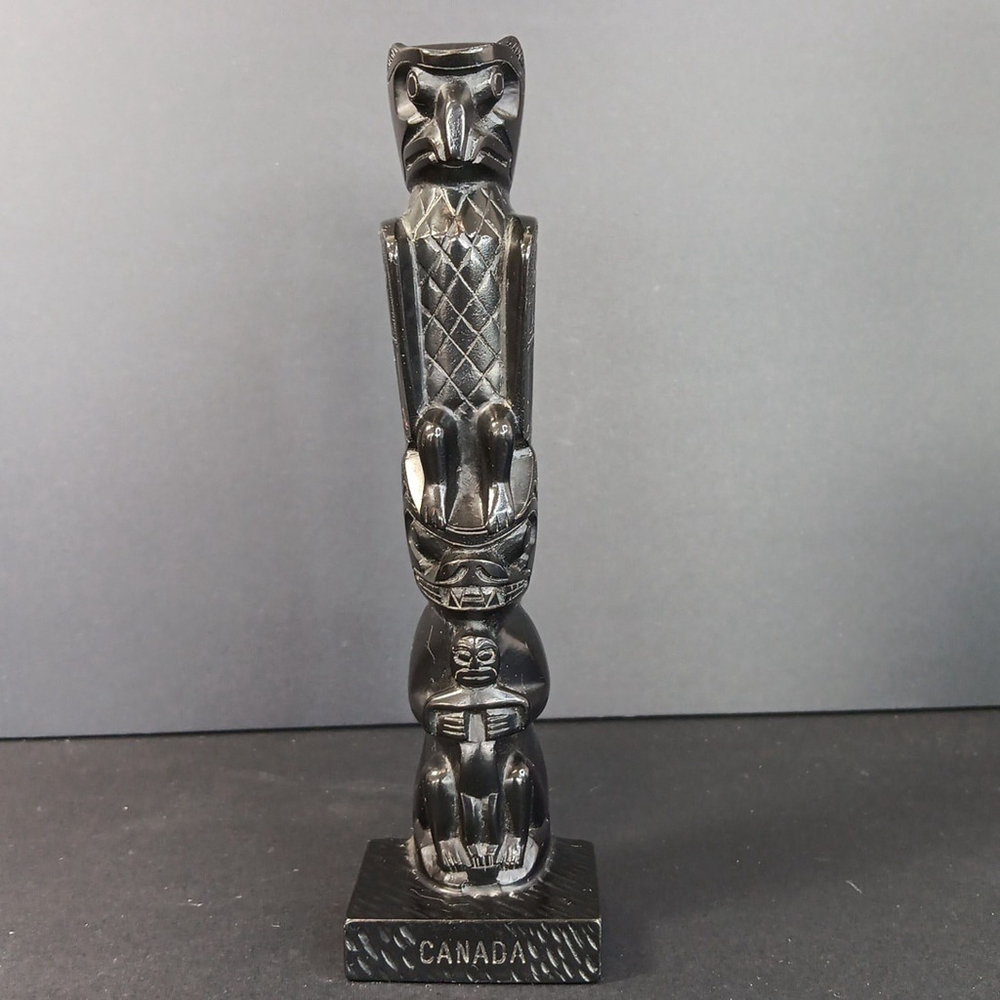 7.5 Inch Pearlite EAGLE and BEAR Vintage Native Aboriginal Totem Statue Pearlite